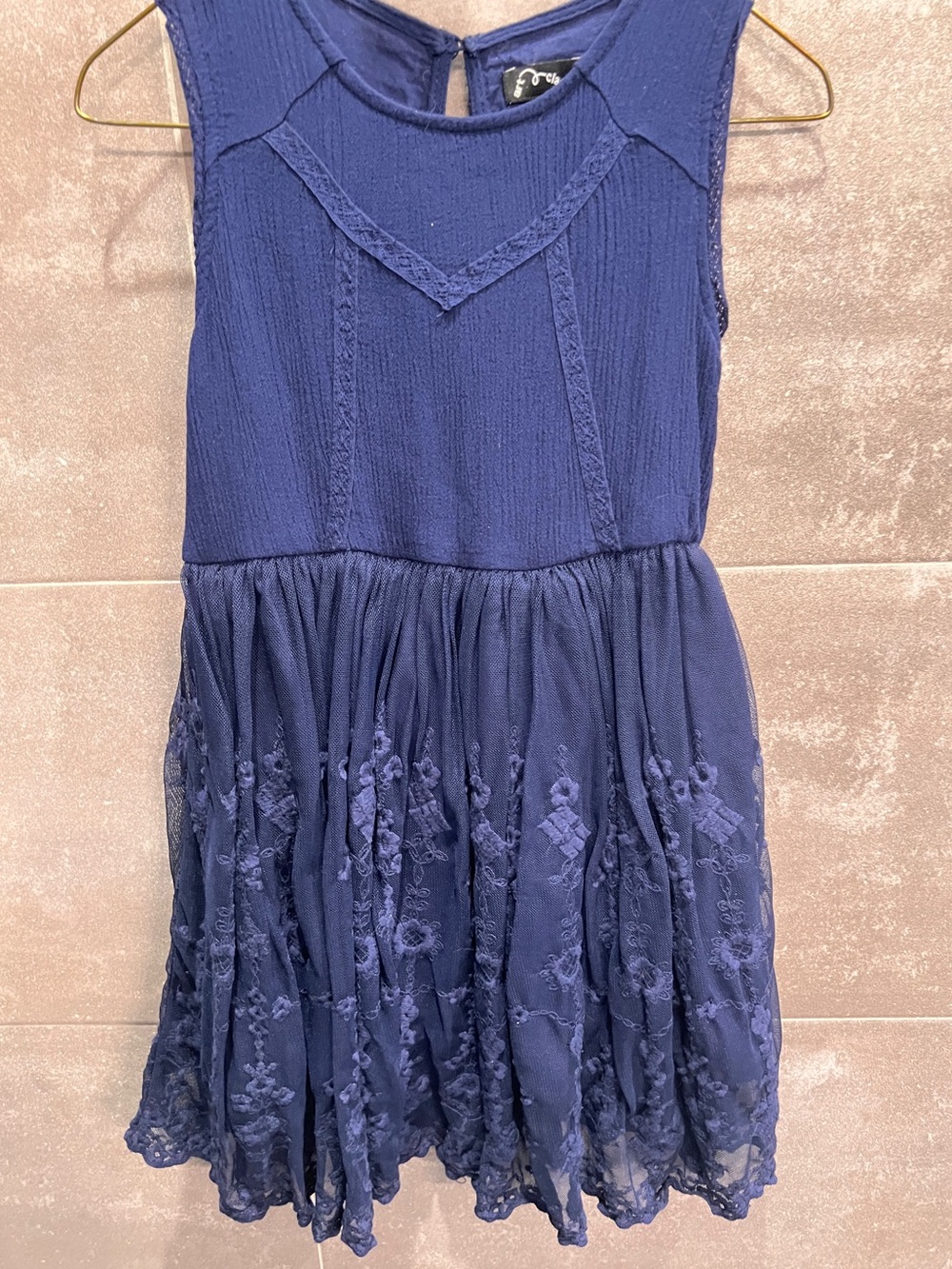 Girls Navy Embroidered Sundress by Unknown Brand